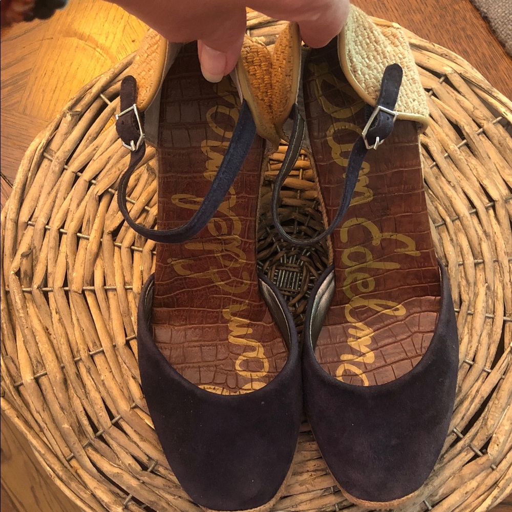 Sam Edelman Navy Suede & Tan Espadrille Wedge Sandals